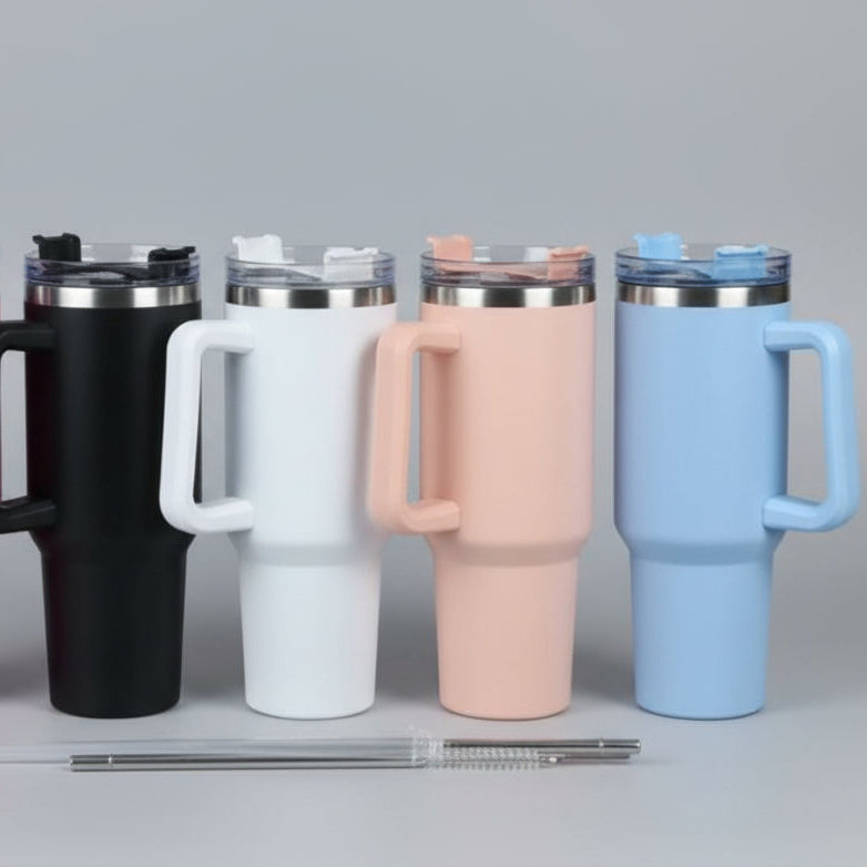 Double Straw Insulated Tumbler - Stainless Steel & Plastic (40oz / 1.2L)